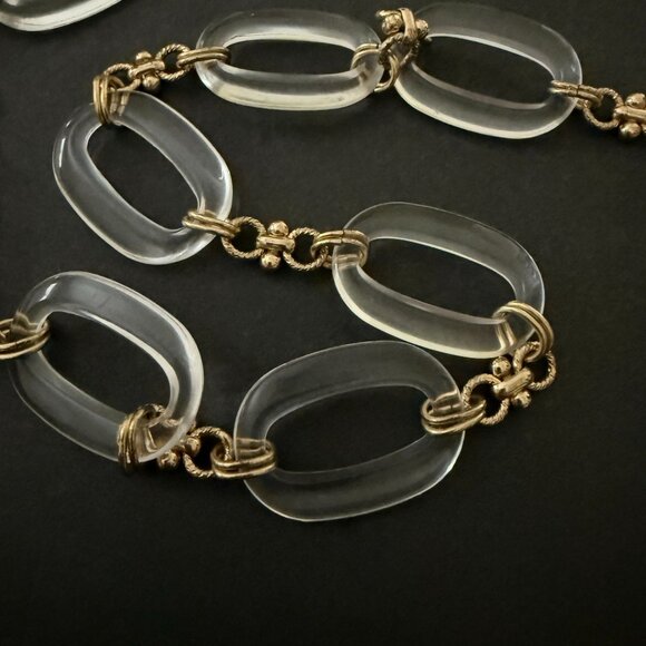 Talbots Gold-Tone Clear Lucite Oval Link Necklace 36" Vintage Inspired - Picture 4 of 5